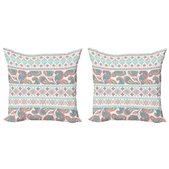 Ambesonne Tribal Throw Pillow Cover 2 Pack, Floral Paisley and Aztec, 24", Cream Aqua and Coral
