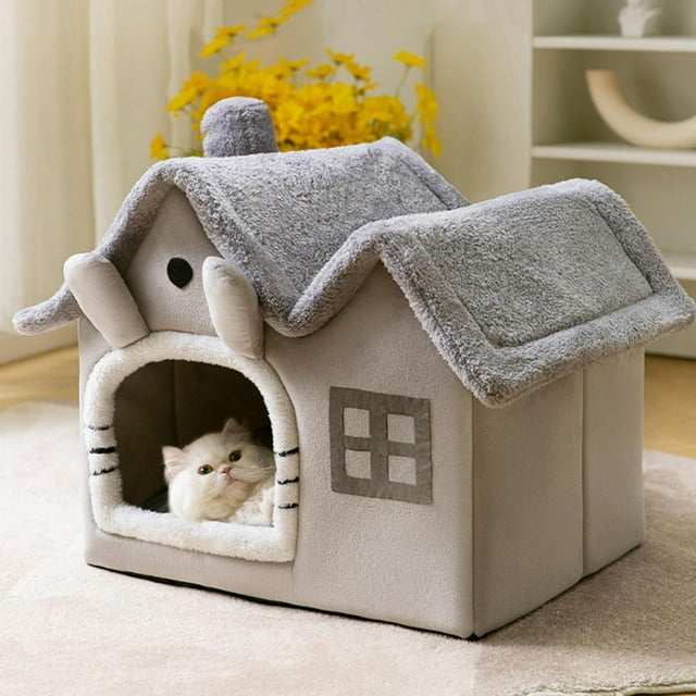Linda Cama para Dormir para Gatos, Cojín Extraíble, Caseta para Cachorros, Cesta Semicerrada Cálida, Casa para Perros Y Gatos, Accesorios para Gatos P 39cmx32cmx34cm