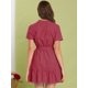 thumbnail image 5 of Vestido Camisero De Algodón Con Botones Para Mujer, Cuello Con Volantes, Dobladillo Con Cinturón, Manga Corta, Informal, Por Encima De La Rodilla, Camisero Vino rojo M, 5 of 7
