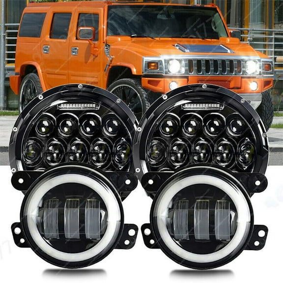 For Hummer H2 H3T 06-10 7" INCH Halo LED Headlight DRL & 4" Fog Lights Combo Kit