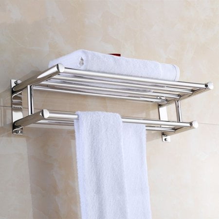 Bathroom Wall Shelf EECOO Stainless Steel Towel Rack Luxury Solid Polished Chrome Towel Rack Towel Wall Shelf Bathroom ()
