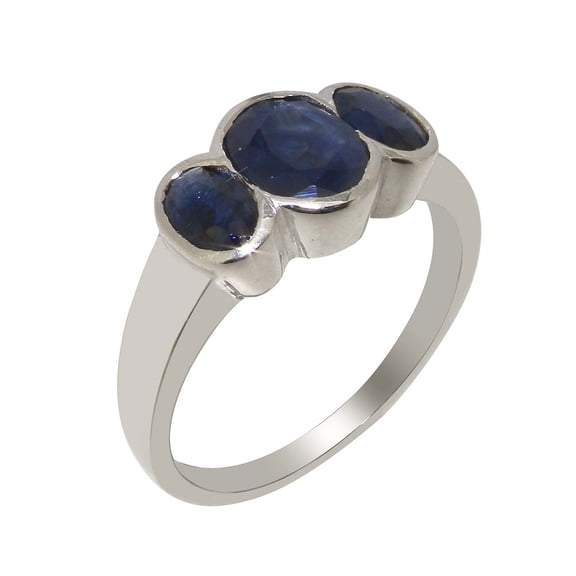 LBG British Made 925 Sterling Silver Natural Sapphire Womens Anniversary Ring - 33 size options - Size 10