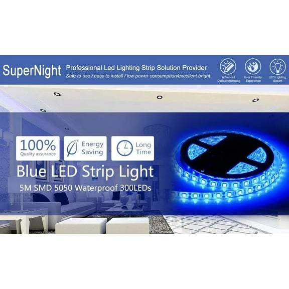 Waterproof Blue Led Strip Light Black Pcb 300Leds 5050 Smd Flexible Tape Light