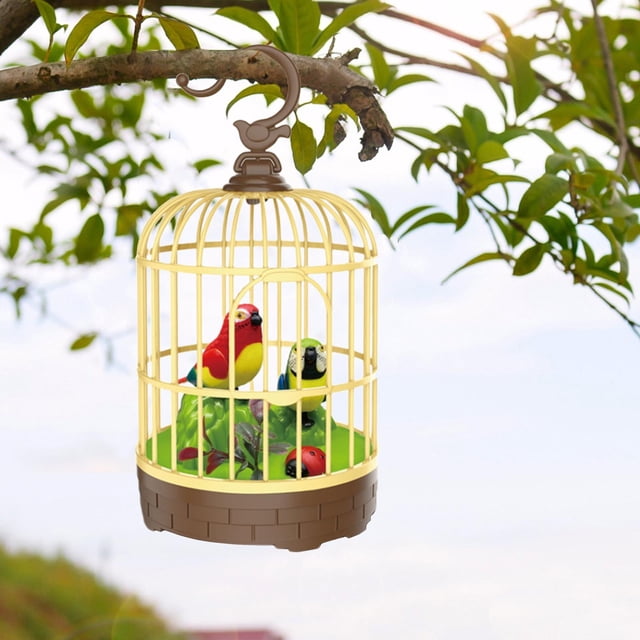 Pájaro en Jaula con Sonido Realista, Amarillo y Verde Rojo y azul