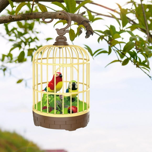 Pájaro en Jaula con Sonido Realista, Amarillo y Verde Rojo y azul