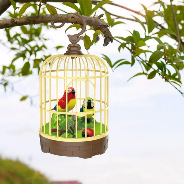 Pájaro en Jaula con Sonido Realista, Amarillo y Verde Rojo y azul