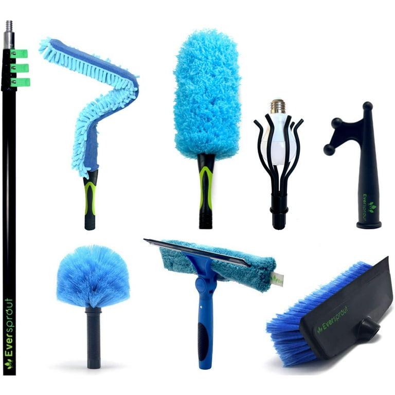 EVERSPROUT Extension Pole Total Kit (30+ Foot Reach) | Telescopic Pole,  Scrub Brush, Light Bulb Changer, Utility Hook, Swivel Squeegee, 3X  Microfiber