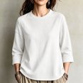 thumbnail image 3 of Fall Sweatshirts for Women Waffle Knit Casual Three Quarter Sleeve Crew Neck Pullover Top Solid Color Casual Loose Lounge Comfy Clothes, 3 of 10