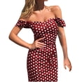 thumbnail image 4 of Vestido HUOGUO, a la moda veraniega, sexy, cuello oblicuo, punto de horquilla dividido, 4 of 5