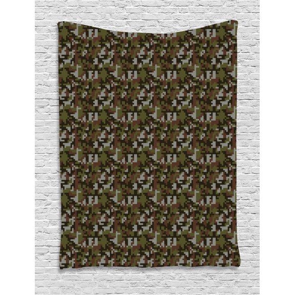 Camouflage Tapestry, Artistic Camo Look Graphic of Abstract Pixel Art, Wall Hanging for Bedroom Living Room Dorm Decor, 40W X 60L Inches, Sage Green Army Green Brown and Dark Brown, by Ambesonne