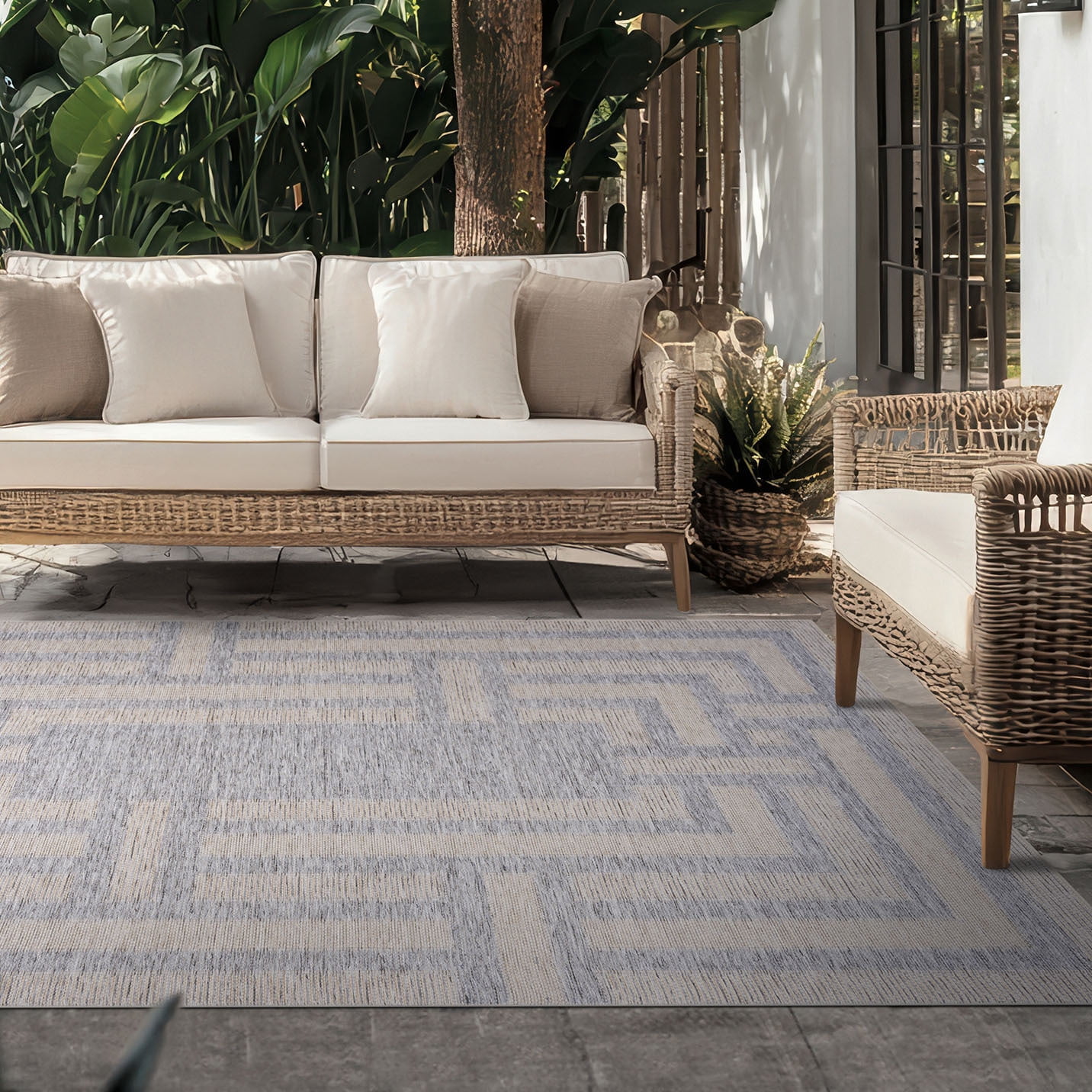 Bliss Rugs Bailey Transitional 5' x 7' Natural and Gray Indoor Outdoor Area Rug