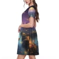 thumbnail image 2 of Goofa Magical Bees Twilight River Pattern Women Summer Short Sleeve Midi Dress with Pockets Casual Aline Flowy Tshirt Dress Vocation Beach Sundress, 2 of 6