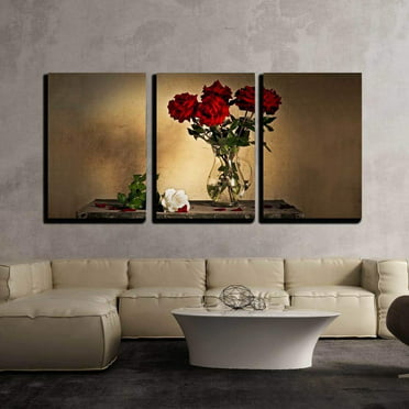 wall26 3 Panel Canvas Wall Art - Black and White Roses with Touch 