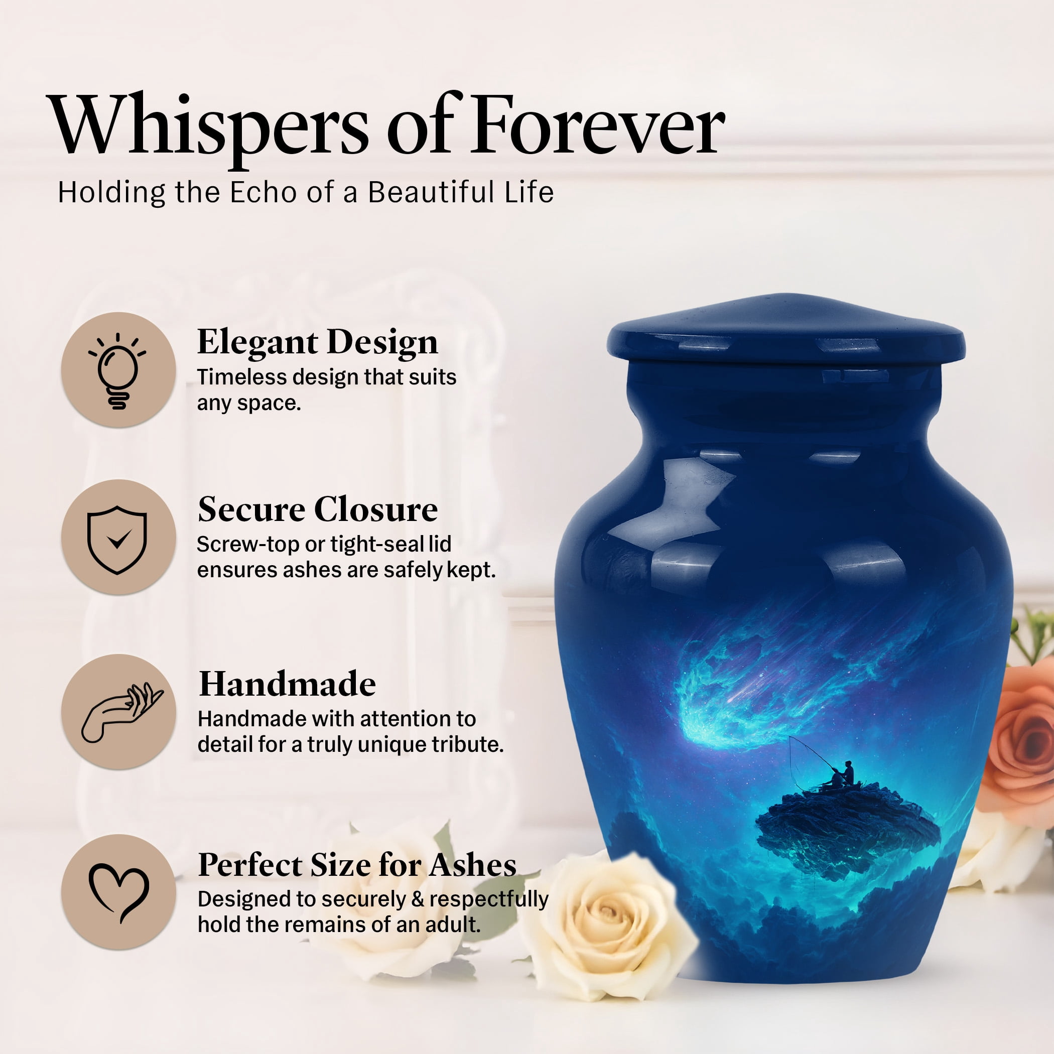JAGSHASHI Fishing Mini Keepsake Urn For Ashes For Women – Fisherman Small Cremation Urn For Ashes Adult Male or Pets – Funeral Token Urns with Velvet Box – Memorial Tribute for Families (Blue 3 Inch)