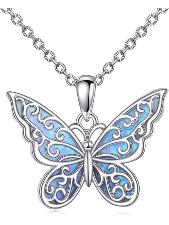 Butterfly Necklace 925 Sterling Silver Blue Opal Butterfly Jewelry Butterfly Necklaces for Women Mom Mother
