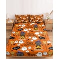thumbnail image 2 of Cal.King Size Fitted Sheet Set - Purple Halloween 3 Piece Bedding Sets 16" Deep Pocket Fitted Sheet with 2 Pillowcases, Pumpkins Cat Ghost Black Bat Brushed Microfiber Hotel Luxury Bed Sheets, 2 of 9
