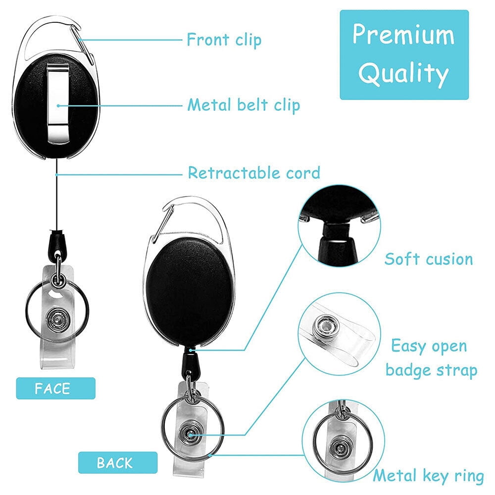 20 PCS Retractable Reel Clip Badge Holder ID Card Key Ring Carabiner US Stock