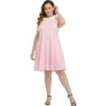 thumbnail image 2 of HDE Plus Size Peter Pan Collar Dress Fit and Flare Collared Casual Skater Dress Pink 3X, 2 of 6