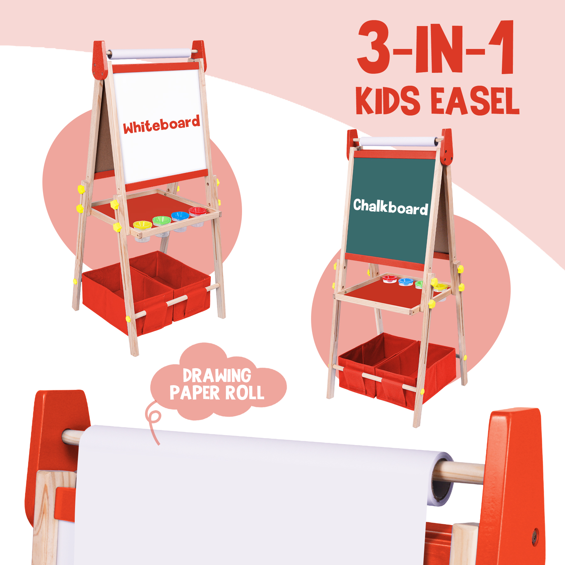 Joyooss Kids Art Easel Adjustable Wooden Double-Sided with Paper Roll Joyooss 122 RED