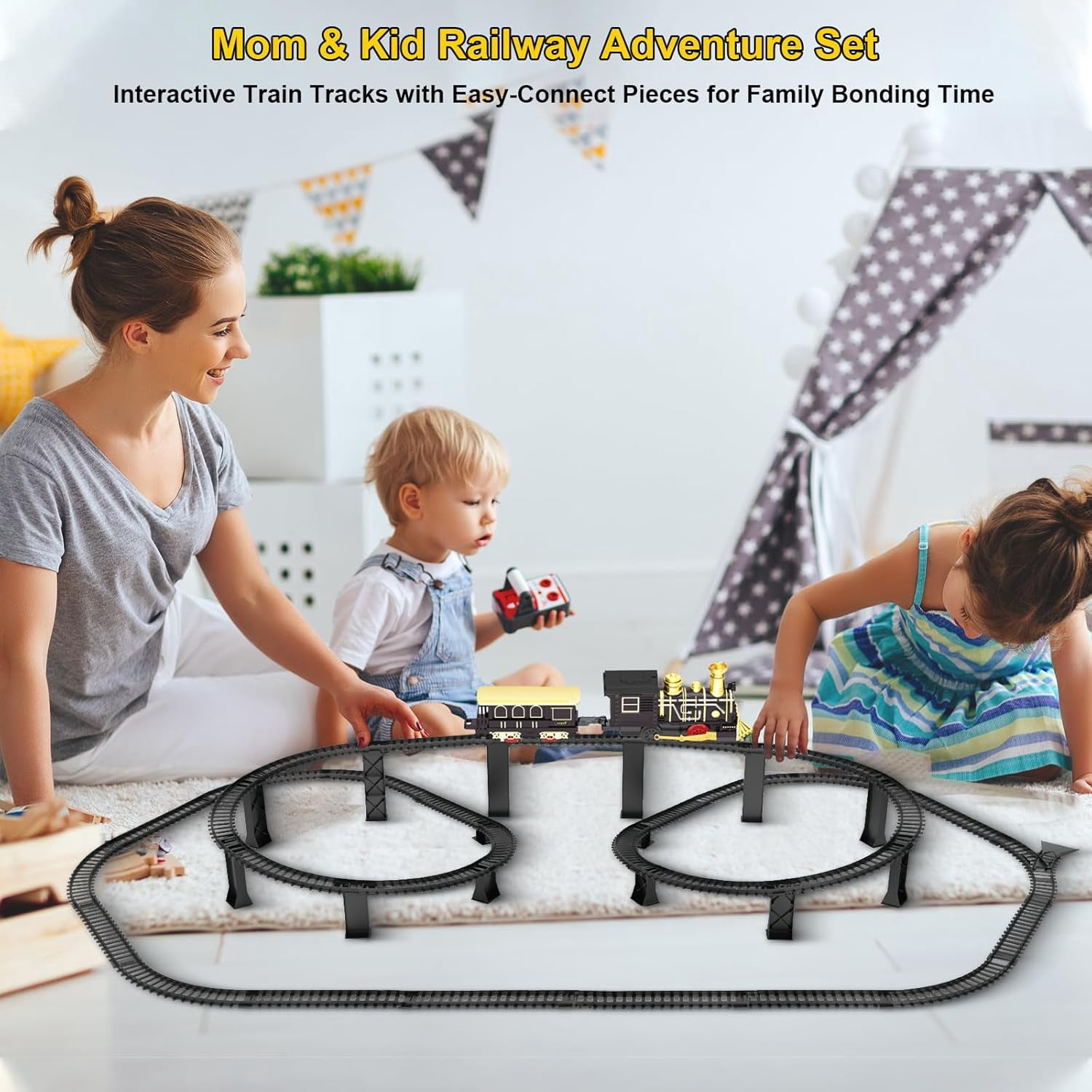 UFULMN Electric Train Set with 3D Elevated Tracks Quiet Mode Christmas Train Maximum Recommended Age 3+ for Kids Material