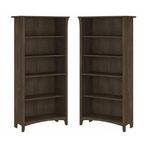 Home Square 5 Shelf Wood Bookcase Set in Ash Brown (Set of 2)