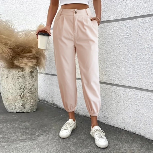 WILLBEST Pantalones Casuales para Mujer, de Color Liso, con Cremallera y Bolsillos En Ángulo para Uso Diario y Comodidad con Estilo. Extra Grande