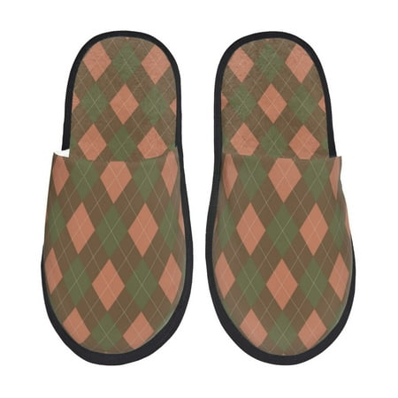 Balery Green and Pink Squares Slient Indoor Furry Fleece Comfort House Shoes Soft Non-Slip Home Shoes Cotton slippers House Slippers-- Medium