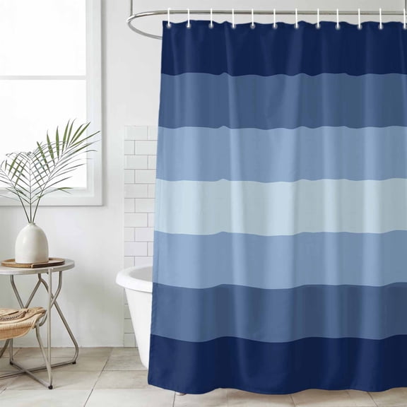 Navy Blue Ombre Waterproof Shower Curtain, Stall 36"x78" Washable Polyester Fabric Shower Curtains for Bathroom, Gradient Navy Blue Woods Farmhouse Decorative Bathtub Curtain Sets with Hooks