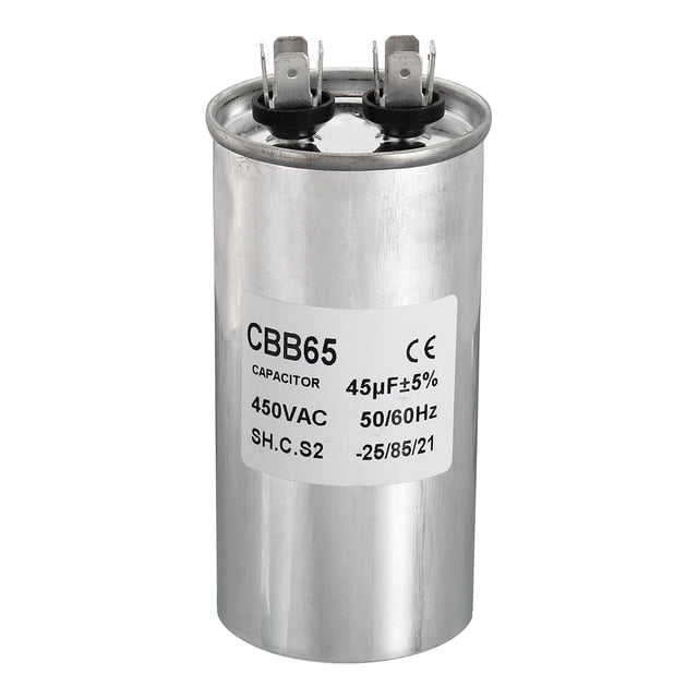 Capacitor de arranque Uxcell CBB65 45uF, 45mfd 1Pcs AC 450V con caja de aluminio y 2 terminales