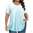 thumbnail image 1 of tarylea Hauts pour Femmes Col Rond Manches Courtes Hauts Couleur Unie Tunique Plissée Décontractée Ample Tendance Été Confortable Extensible, 1 of 6