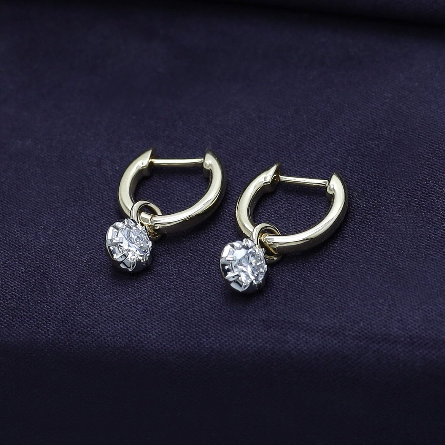 AFFY Dangle Earrings For Women | 1/2 Carat 4MM Round Shape Lab Grown Diamond Two Tone Huggie Hoop Earrings |10K Solid White Gold Jewelry Gifts For Her (0.50 Cttw)
