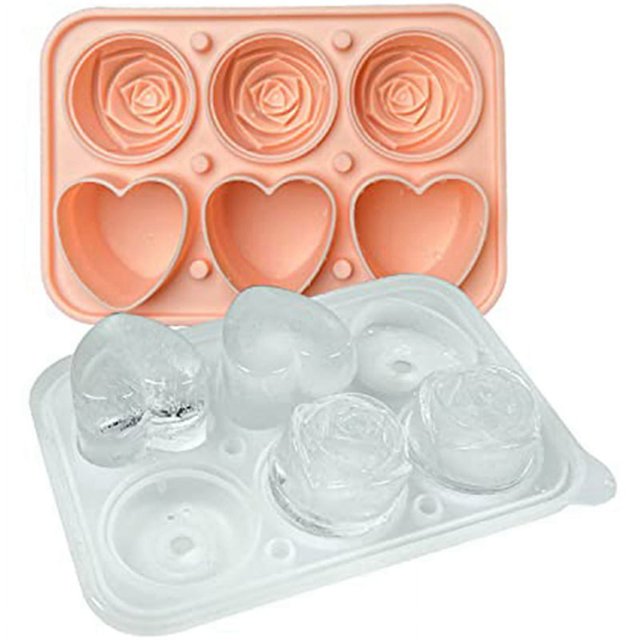 Molde para cubitos de hielo con forma de rosas, bandeja para cubitos de hielo con forma de corazón, molde de silicona para hielo, máquina para hacer hielo para cócteles y bebidas de whisky, color rosa
