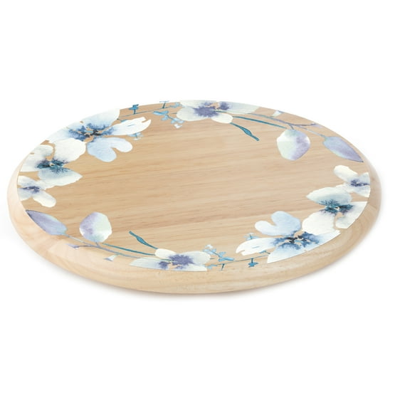 CounterArt "White Floral Wreath" Round Wooden Lazy Susan Turntable