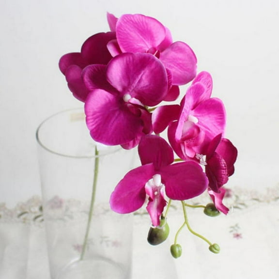 Savlot 1pcs 8 Heads White Artificial Phalaenopsis Flower Real Touch Butterfly Orchid Flower Latex Orchids for Home Decoration Wedding Centerpieces Decorative Artificial Flowers (with no vase)