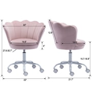 Guyou Kids Desk Chair, Velvet Rolling Swivel Children Chair, Adjustable Student Task Chair, Petal Type Backrest Vanity Chair for Bedroom Dormitory Children Gifts, Pink