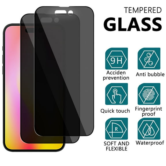 Xhy iPhone 14 Pro Max Privacy Screen Protector 6.1 Inch,2 Pack Anti Spy Privacy Tempered Glass 9H Hardness Scratch Resistant Bubble Free Rugged Durable Easy Installation