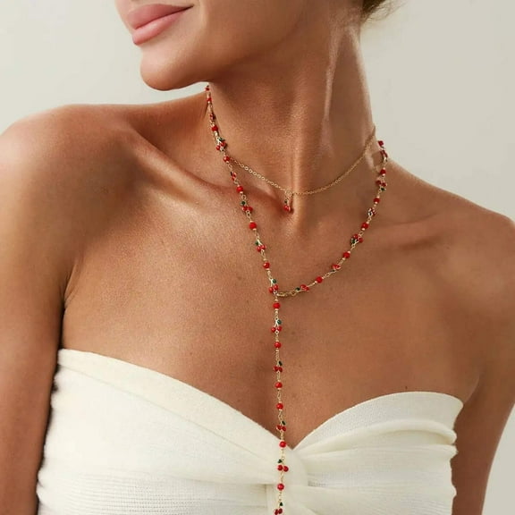 Romantic Cherry Long Chain Necklace