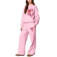 thumbnail image 5 of Bow Hoodie Set Bow Sweatpants Set Bow Sweatsuit Bow Matching Sweat Sets for Women Weatsuits Women 2 Piece Outfit Bow Graphic Cute Hoodies Matching Wide Leg Sweatpants Lounge Sets Sweat Set, Pink M, 5 of 5