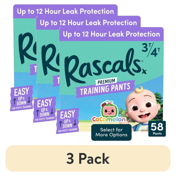 (3 pack) Rascals Premium CoComelon Absorbent Potty Training Pants 3T-4T, 58 Count