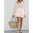 thumbnail image 3 of Women’s Striped 2 Piece Set Button Down Shirt and Shorts Lounge Outfit Summer Set, 3 of 4