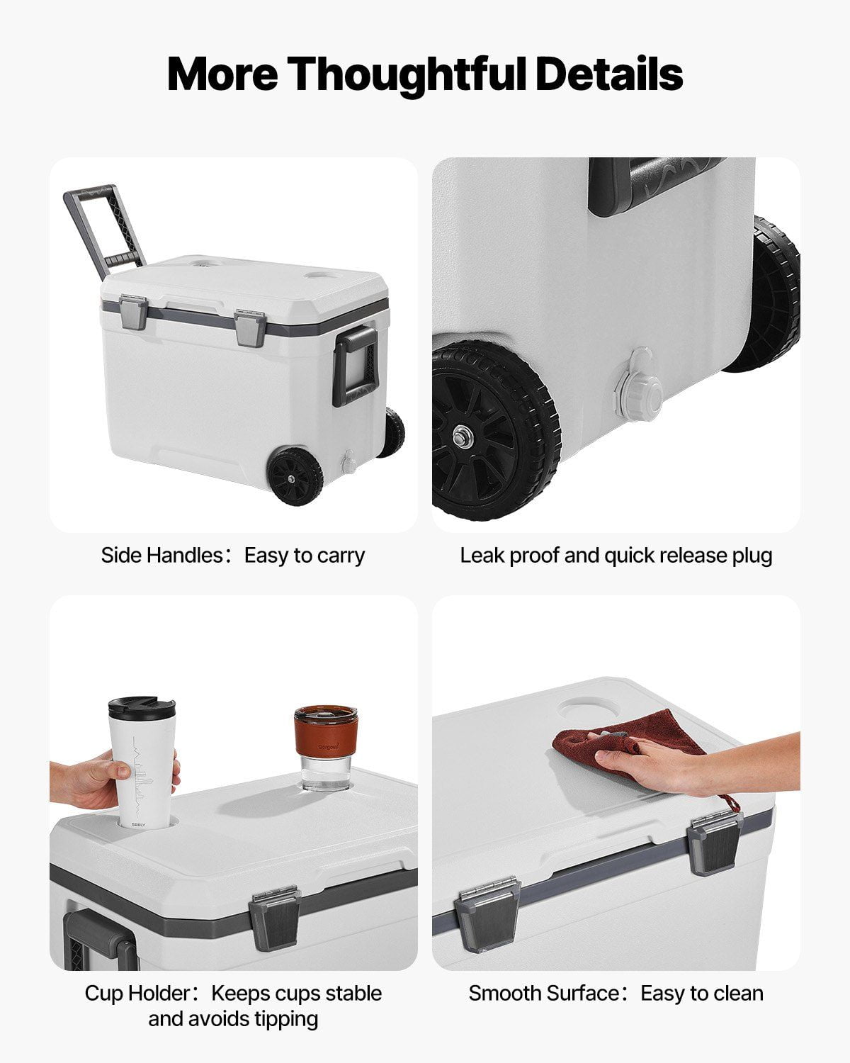 Extra-Large 45 QT Wheeled Cooler – Insulated & Portable, Stores 64 Cans, Convenient Cup Holder for Parties & Travel