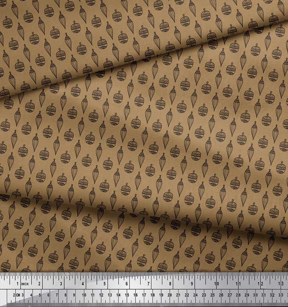 Soimoi Brown Silk Fabric Ornament Christmas Print Fabric by the Yard 42 Inch Wide