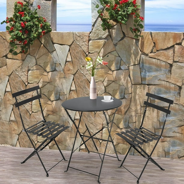 Vaiftilno 3 Pcs Folding Patio Furniture Set Bistro Garden Backyard Round Table Chairs With Rust Proof Steel Frames Outdoor Black Com Vaiftilno 3 Pcs Folding Patio Furniture, Rust Proof Outdoor Patio Furniture