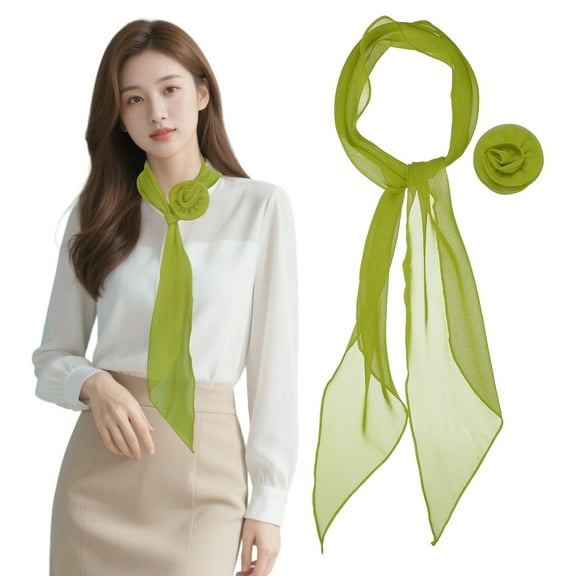 Uxcell Chiffon Scarf for Women, Long Neck Scarf with Detachable Rose Flower Light Soft - 47 Inch & Chartreuse