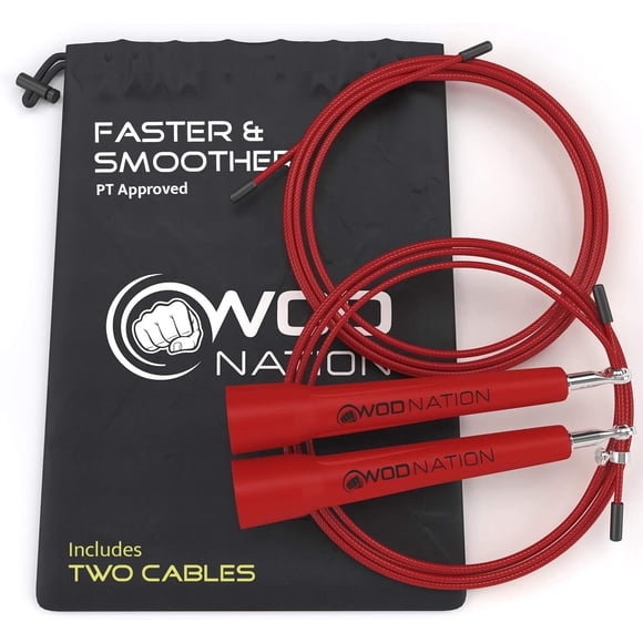 Cuerda para saltar WOD Nation ajustable de velocidad, acero aleado rojo