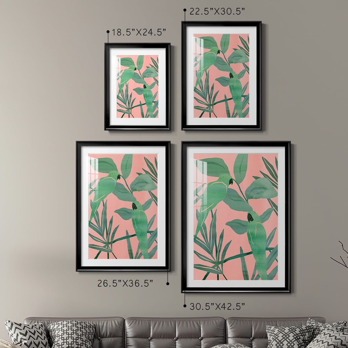 Wexford Home Pink and Green Birds of Paradise I Premium Framed Print, 18.5" x 24.5" - Ready to Hang, Black (Set of 2)