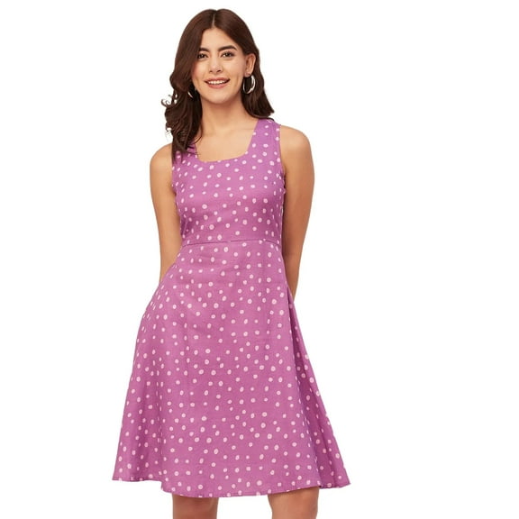 Moomaya Printed Cotton Sleeveless Fit And Flare Dress - Women's Summer Dress