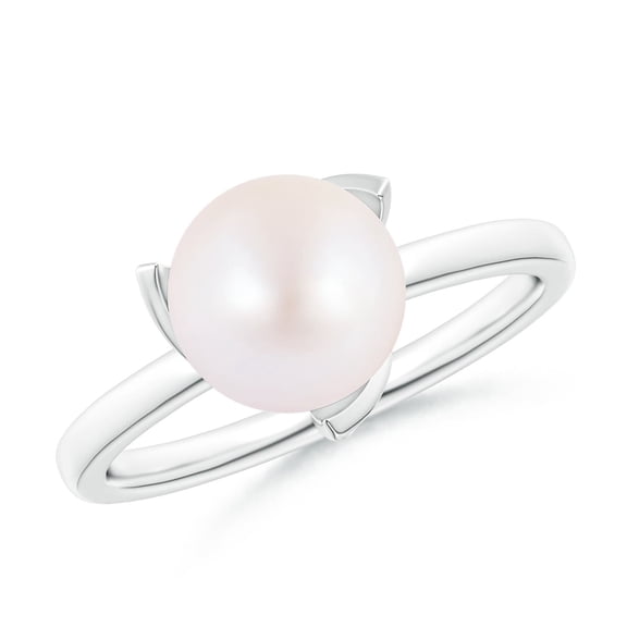 ANGARA Trillium Japanese Akoya Cultured Pearl Solitaire Ring in 14K White Gold for Women | June Birthstone, Birthday, Anniversary, Jewelry Gift for Women | Pearl Ring