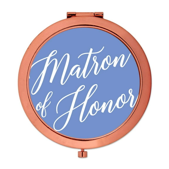 Koyal Wholesale Rose Gold Compact Mirror Matron of Honor Wedding Gift, Cornflower Blue, 1-Pack