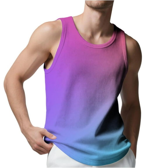 LODIENY Ombre Tank Tops for Men Big and Tall Athletic Fit Casual Sleeveless Tie Dye Gradient Color Print Basic Workout Tees Shirt Loose Fitness Gym T-Shirts Hot Pink XXL
